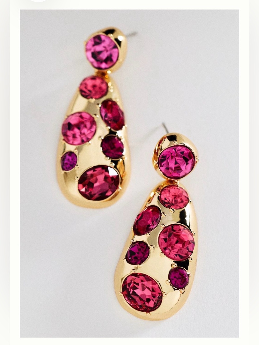 Anthropologie Crystal Cluster Drop Earrings in Gold and Pink Teardrop Earrings